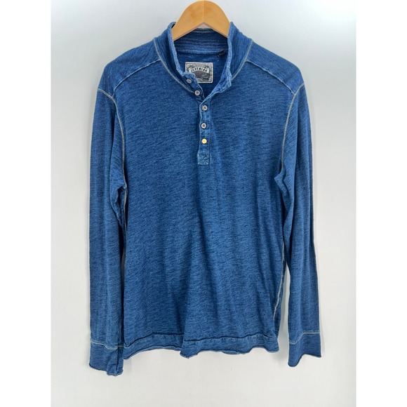 Jeremiah Other - Jeremiah Mens Blue Slub Knit Henley Long Sleeve Shirt 100% Cotton Size M Indigo
